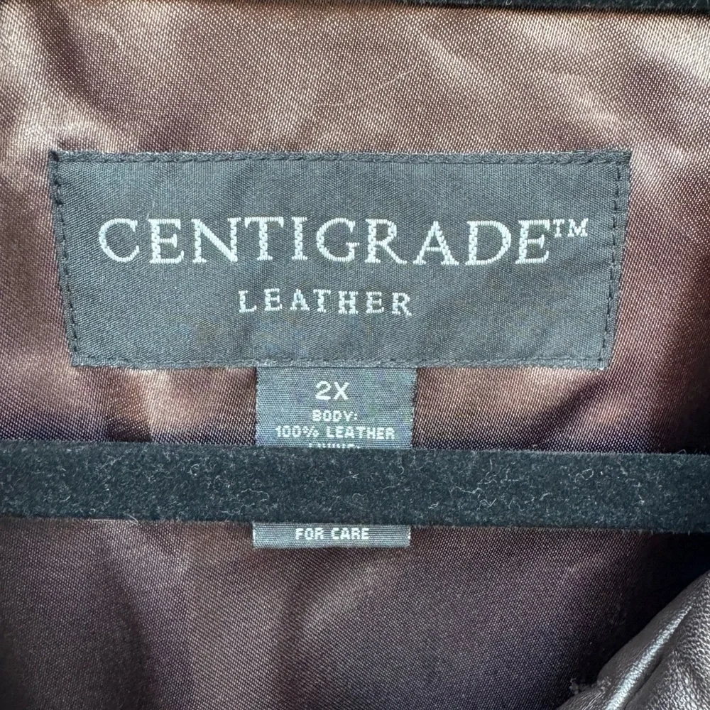 Leather Brown Button-Front Coat size 2X - Picture 11 of 12